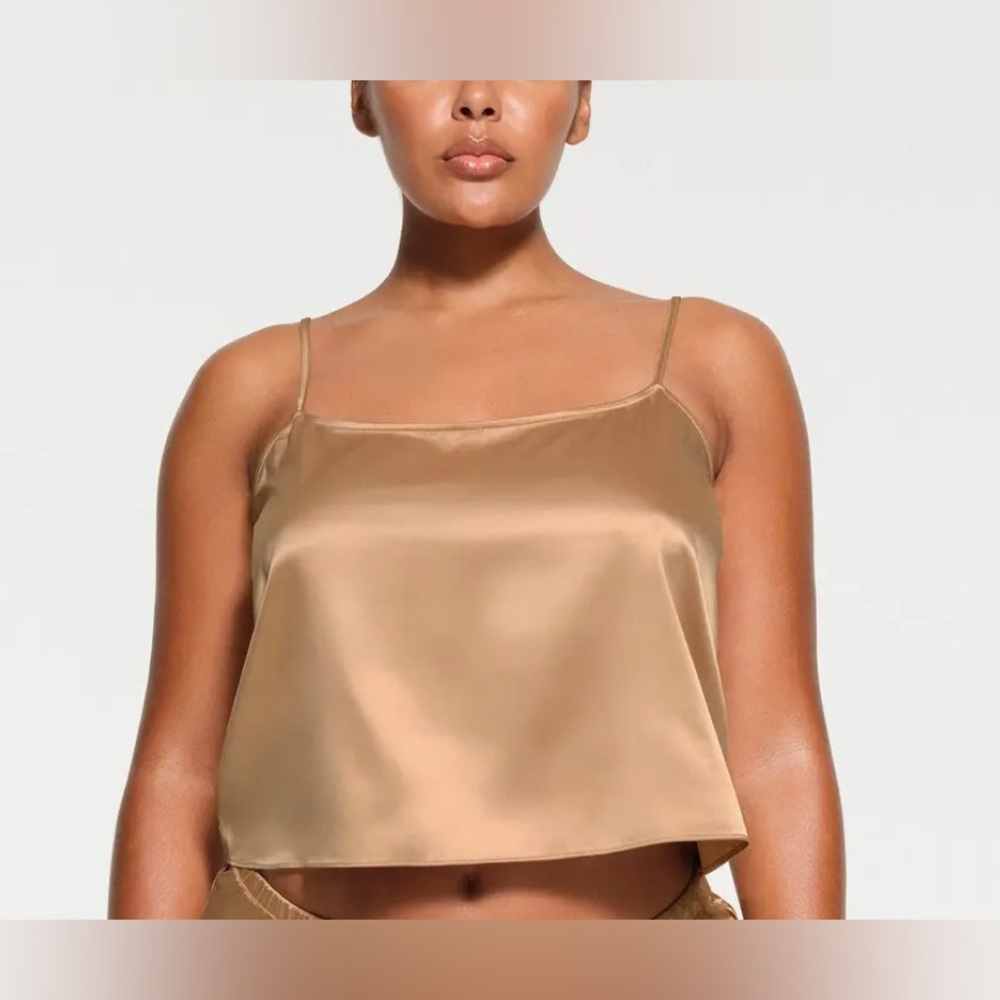 SKIMS Satin Pajama Top in Gold